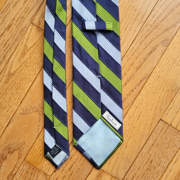 Faconnable Silk Tie Handmade In Italy Blue Green Stripe - Picture 4 of 8